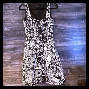A-Line Black & White Floral Dress